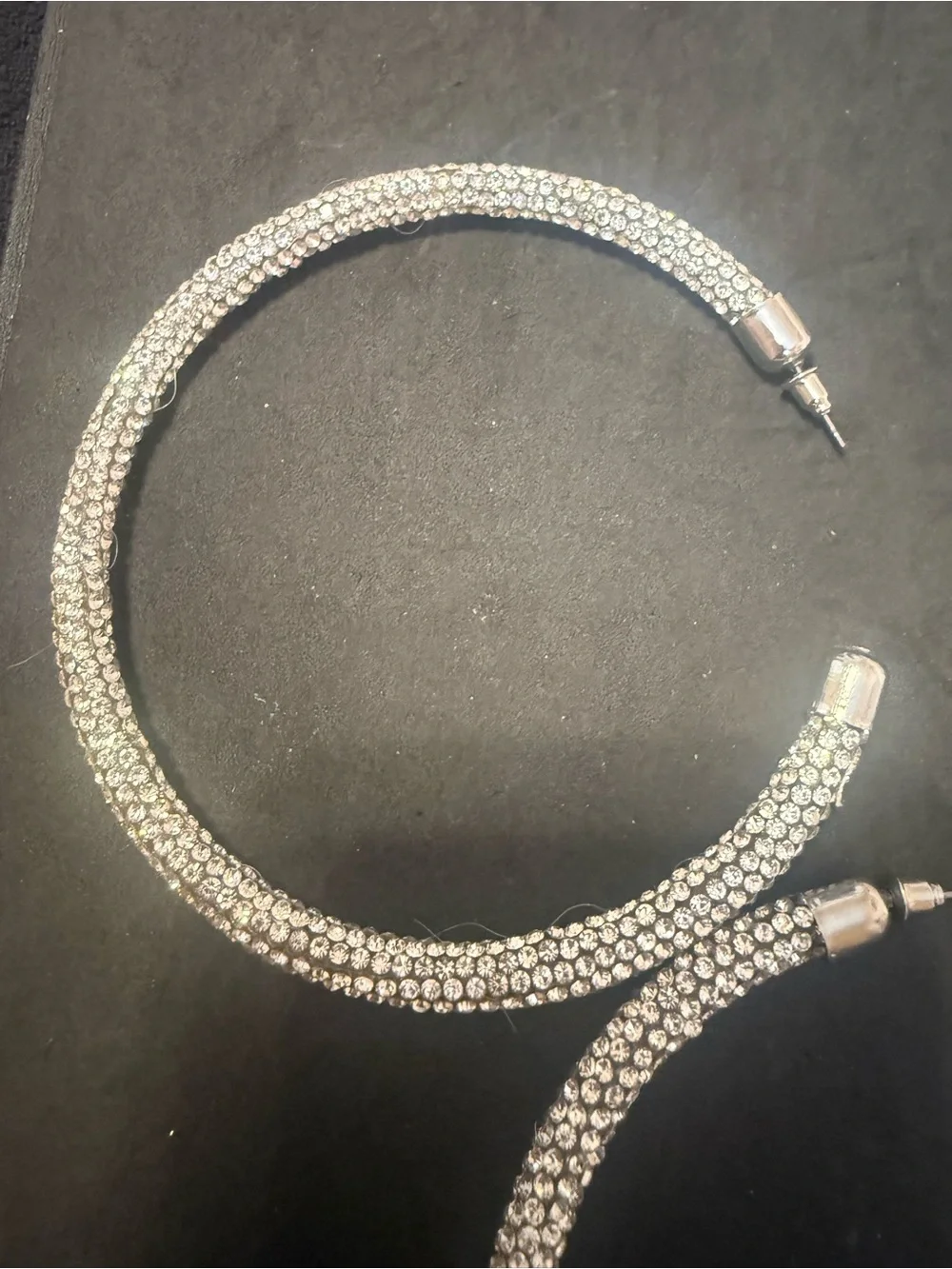 Crystal Pavé Large Hoop Earrings - Silver Tone